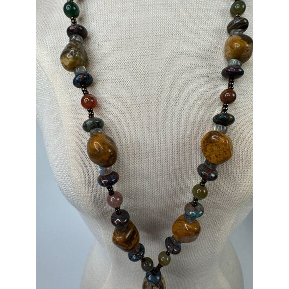Handcrafted Beaded Necklace With Tigers Iron Pendant & Healing Stones 13" Long - Picture 15 of 16